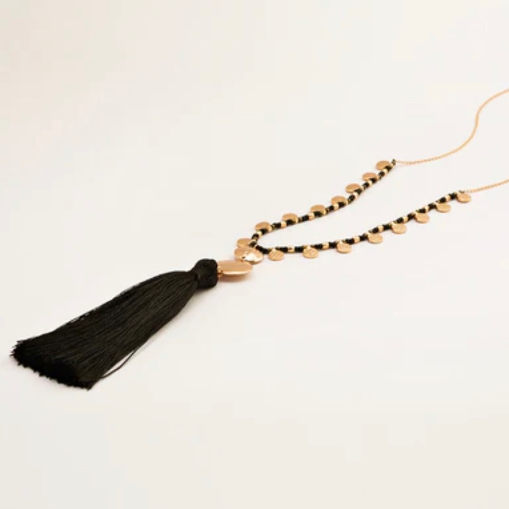 New GORJANA Adjustable Leucadi Beaded Tassel Necklace Long Gold Black